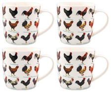 4 x  Cockerel Rooster Mugs Fine China 325ml Chicken Poultry Gift Set