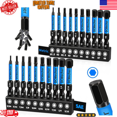 20pc 2  Allen Hex Drill Bit Set Metric & SAE S2 Steel Impact Magnetic