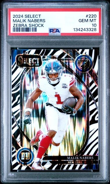 PSA 10 - 2024 Panini Select MALIK NABERS RC Zebra Shock #220 (3328) Giants