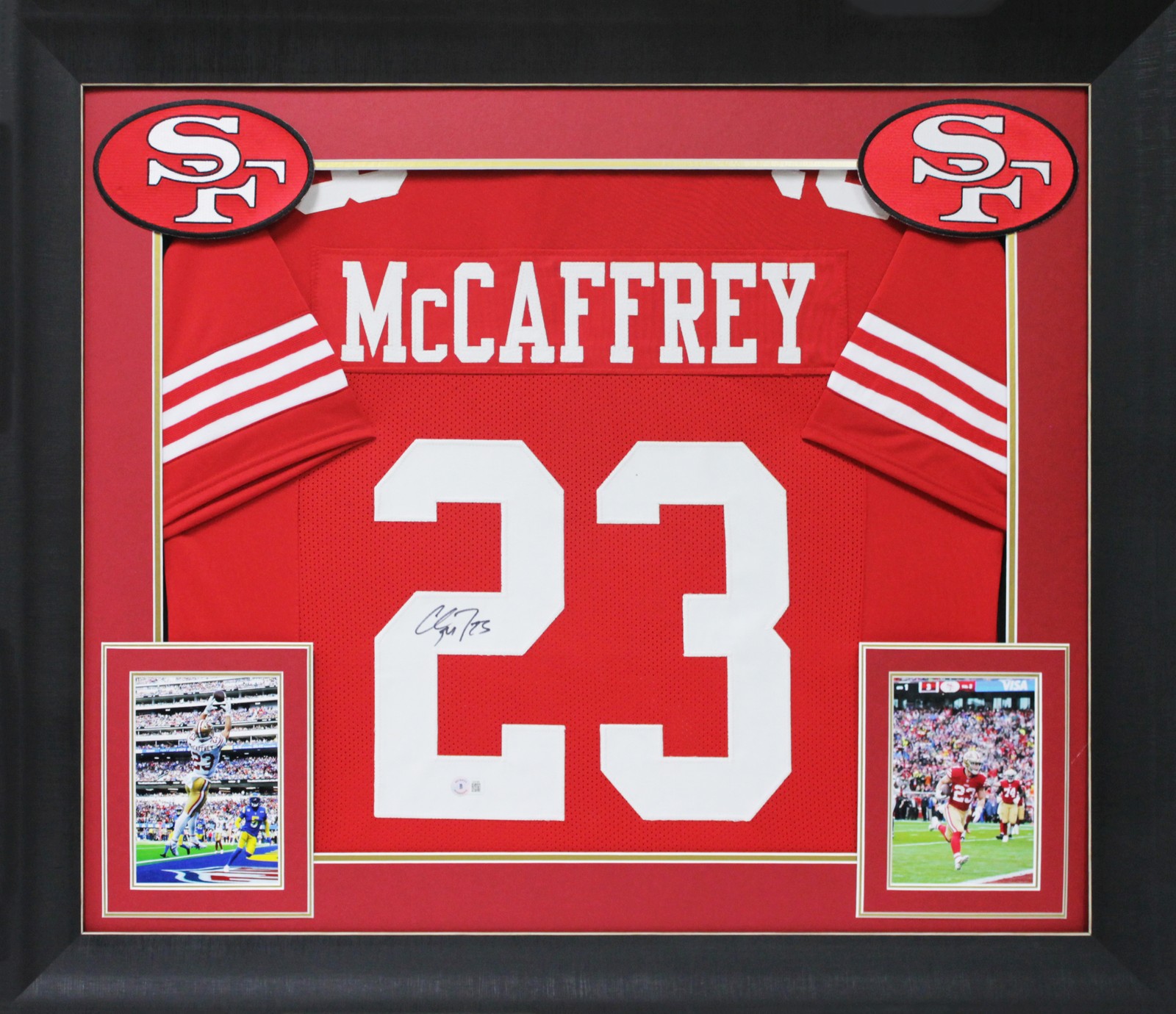 Christian McCaffrey Autographed Signed San Francisco 49ers Authentic Red Pro Style Framed Jersey BAS 