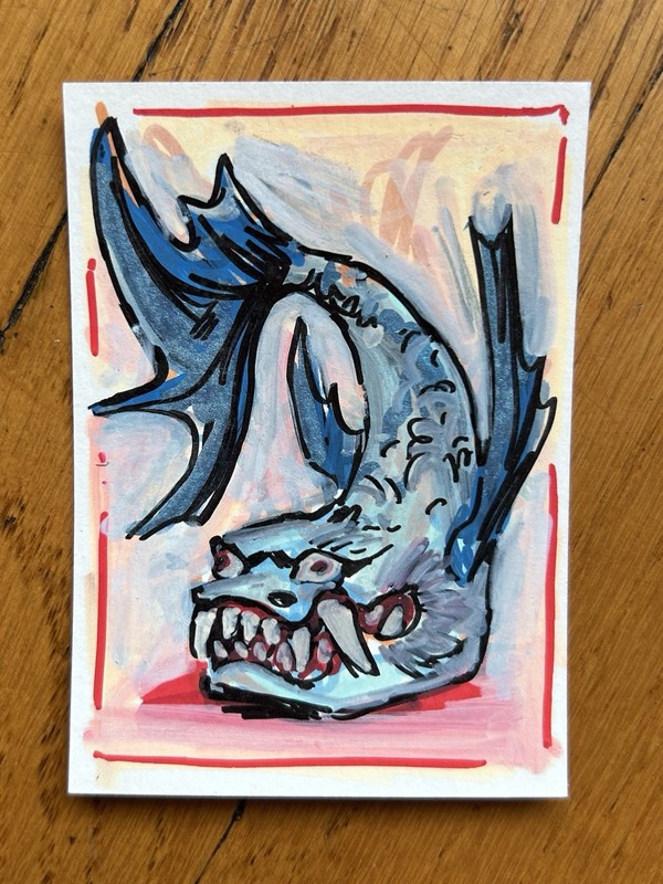 ACEO Original Painting “Square Fish” by Mogotasia 2.5x3.5 stylized