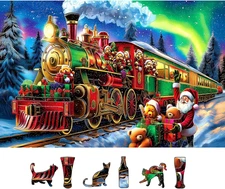 Christmas Train 500 Piece Jigsaw Puzzle Holiday Northern Lights Winter Town
