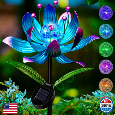 Solar Wind Spinner Outdoor Metal Kinetic Lotus Flower Garden Sculpture Spin