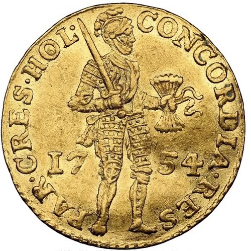 GOLD Netherland 1754 AD, Holland Ducat Netherlands Provincial Rare Coin, NGC AU