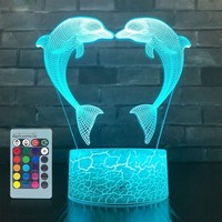 3D Delphin Lampe Nachtlicht Fernbedienung USB Power 7/16 Farben 3D LED Lampe