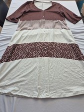 Ladies V Neck Dress Umbranded Size 2XL Brown/White Stripe/Spots 32625