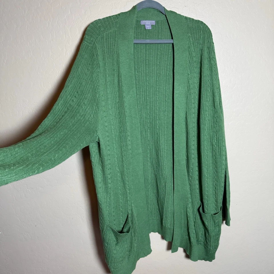 Laura Scott Green Knit 3x Cardigan  - Image 2 of 4