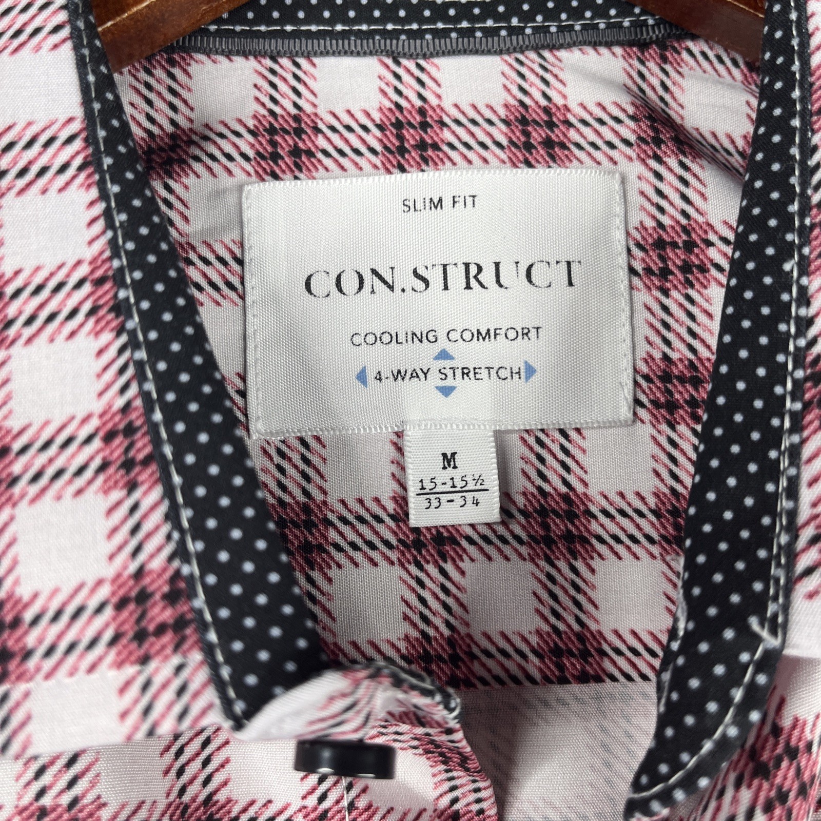 CONSTRUCT Shirt Medium Pink Check Performance Str… - image 4