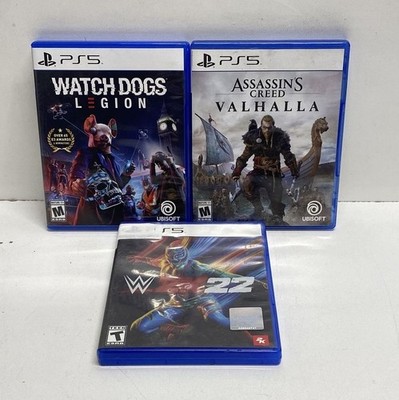 Assassin's Creed Valhalla Watch Dogs Legion WWE 2K22 3 PS5 Game Lot Complete