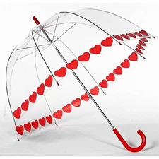 NEW Red Heart Trim Bubble Dome See Through Fashion Umbrella Love Valentines