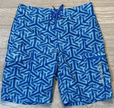 Simms Solarflex Mens Geometric Blue Swim Trunks Boardshorts Size 32 Fishing
