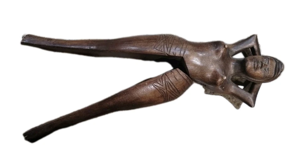 Vintage Nutcracker Hand Carved Wooden Woman Folk Art 13" Philippines Nude - Image 2 of 4