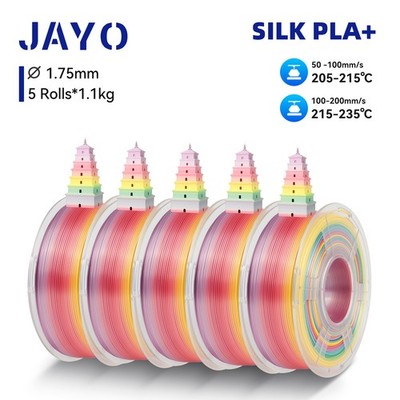 JAYO 5KG 3D Filament PLA+ SILK Rainbow1 1.1KG/Spool 1.75mm Shiny Multicolor