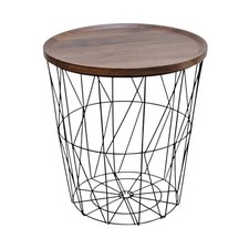 Beistelltisch Couchtisch Stauraumtisch Metalltisch mit Holzplatte Nussbaum schwa