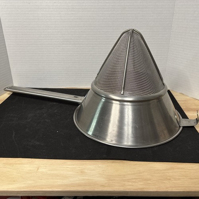 #ad Plaza Extra Fine Stainless Steel Mesh Bouillon Strainer 9.5” Vintage Italy $70.00