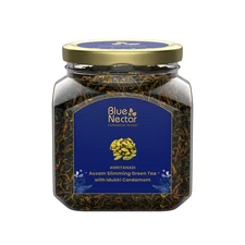 Blue Nectar Green Tea 65g | Idukki Cardamom Detox Loose Leaves in Glass Jar