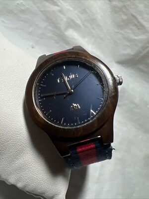 Tempus genuine handmade wood watch, navy blue face,38mm Case,2 Tone Band, unisex