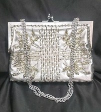 Vintage Walborg Beaded Evening Purse Hong Kong Silver Clutch Bag