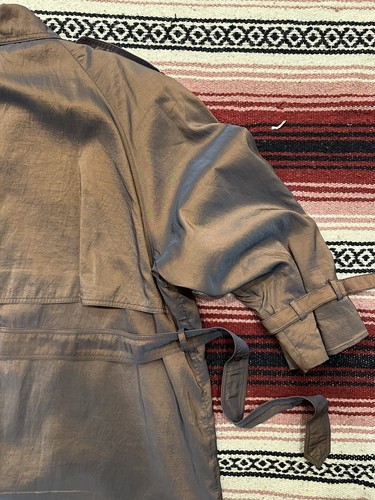Vintage 80s Brown Iridescent Trench Coat Double Breasted Long Jacket Belted M L - Picture 20 of 21