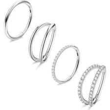 4PC Double Line CZ Cartilage Hoop Nose Rings Helix Daith Conch Piercing Earrings