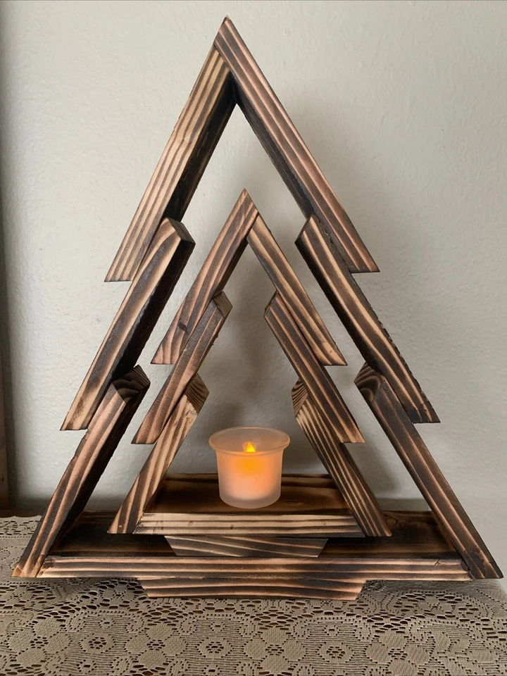 Hand Crafted Wooden Rustic Christmas Tree Decoration Set of 2 - Image 4 of 4