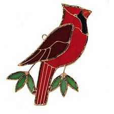 STAINED GLASS CARDINAL SUNCATCHER SUN CATCHER GE141 BEAUTIFUL FAST SHIPPING