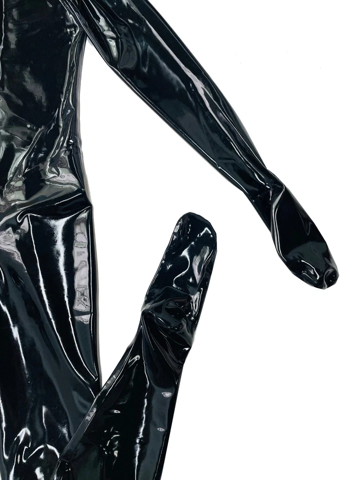 Latex gummi catsuit full cover bodysuit only open nose hole fingerless back zip - Image 2 of 4