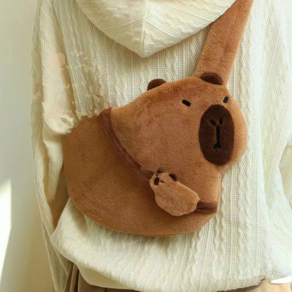 Girl Plush Sling Bag Cute Capybara Shoulder Bag Crossbody Chest Bag