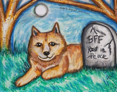 ACEO Finnish Spitz Graveyard Mini Print 2.5 x 3.5 Signed Artist KSams Dog Art