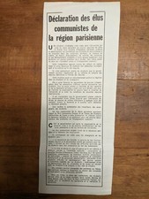 Tracte mai 68 Paris Handbill D&eacute;claration des &eacute;lus communistes..