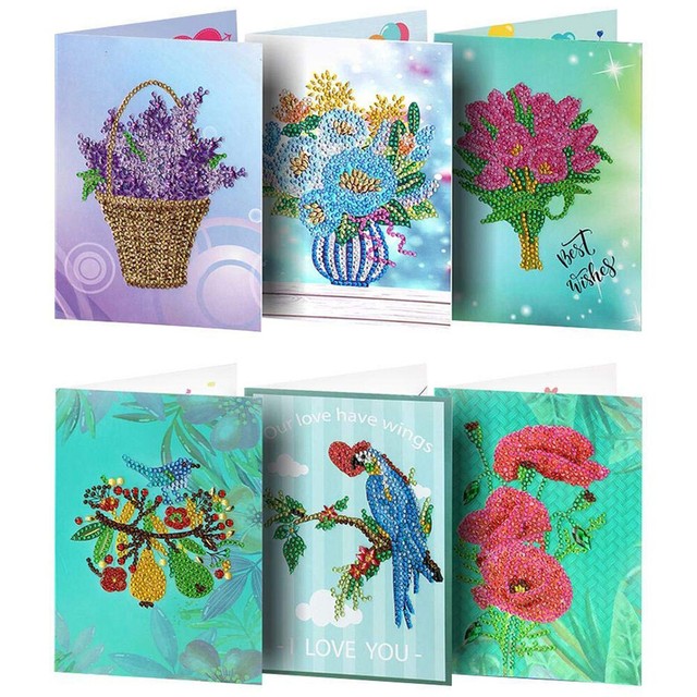 6 pcs/set DIY Diamond Painting Greeting Card Special Shaped Birthday