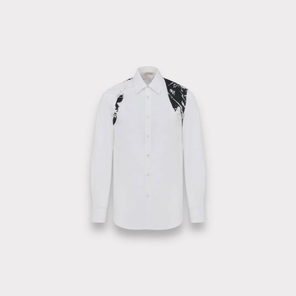 Camisa Alexander McQueen Estampado Arnés - Blanco/Negro, Talla 16, Hecha en Italia Foto 3 de 4