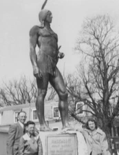 1950s People Posing Massasoit Statue Plymouth Massachusetts Landmark