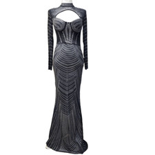 CUTUBLY Size Large Women Long Sleeve Rhinestone Birthday Party Dresses Sexy Club