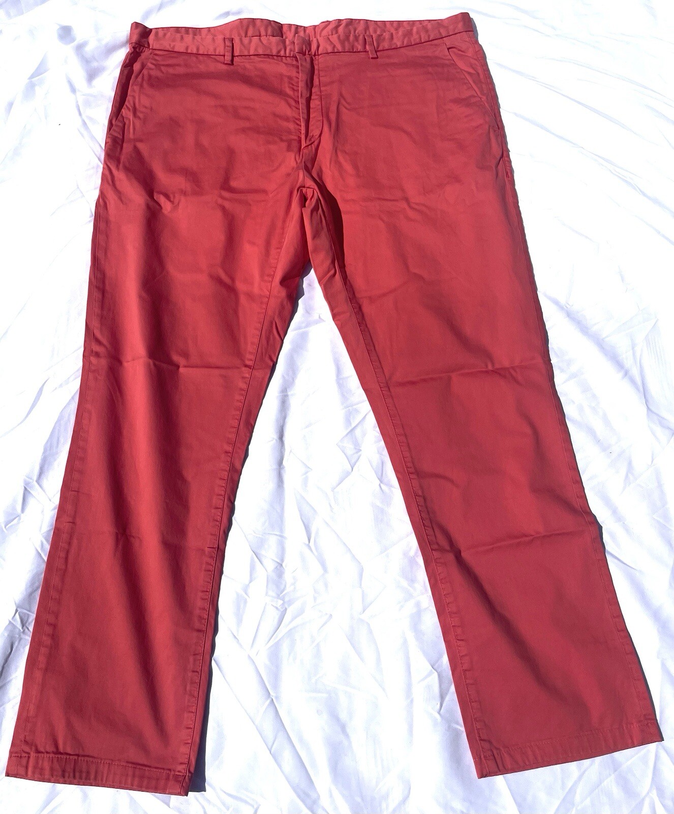 Hugo Boss Designer Helgon-D Men's 40R Coral Red Flat Front Casual Cotton Pants