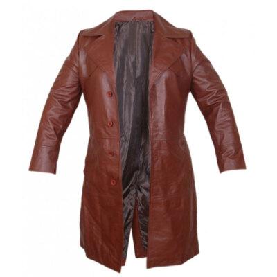Maroon Trench Coat Mens Leather Coat Jacket Long Leather Jacket