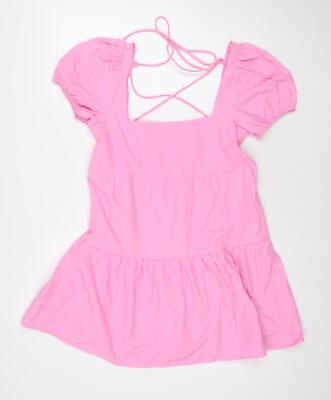 Stradivarius Damen Pullover rosa Polyester A-Linie Größe M quadratischer Ausschnitt