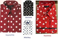 Men's Polka Dots Fashionable Cotton Dress Shirt 616 Black White  Burgundy