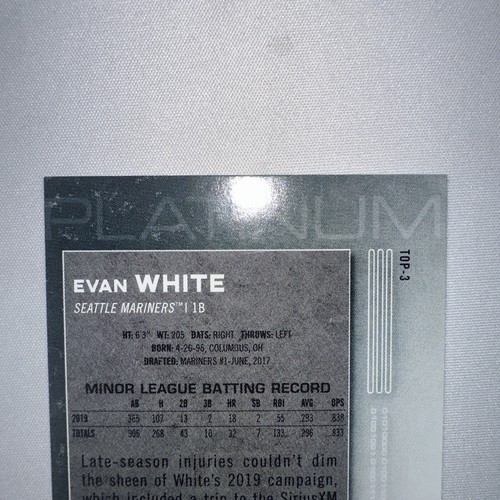 2020 Evan White Bowman Platinum TOP-3 Green 69/99 Seattle Mariners Prospect - Picture 6 of 6