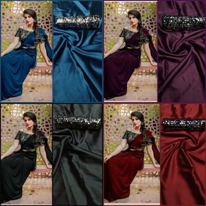 satin plain saree with designer blouse