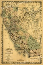 1876 Map of California and Southern Pacific Railroad - 24x36