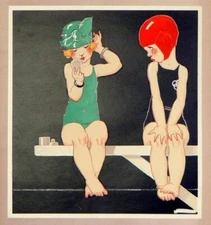 Children on Diving Board René Vincent 1925 Art Deco French Illustration Print