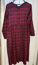 Vintage nightgown plaid flannel Red Blue trim Amanda Stewart cotton Cottage Cozy