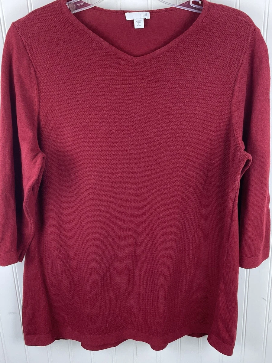 J Jill Tunic Sweater V Neck 3 4 Sleeve Cranberry Red Petite Large