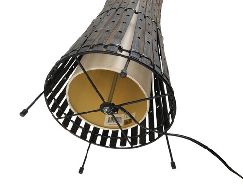 Franco Albini Style Wood Strips Tiki Tropical Look Rattan Floor Lamp 38" Tall - Picture 8 of 8