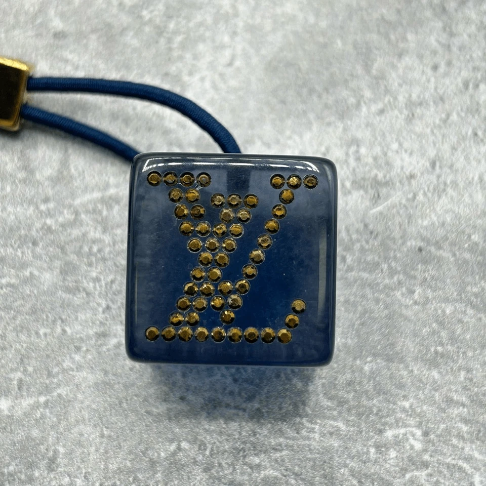 Louis Vuitton Monogram Blue Hair Cubes Rhinestone Pony Tail Hair Tie Accessory - Image 2 of 4