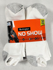 Burlington Men's Comfort Athletic No Show Socks 10 pairs Large 6-12 White