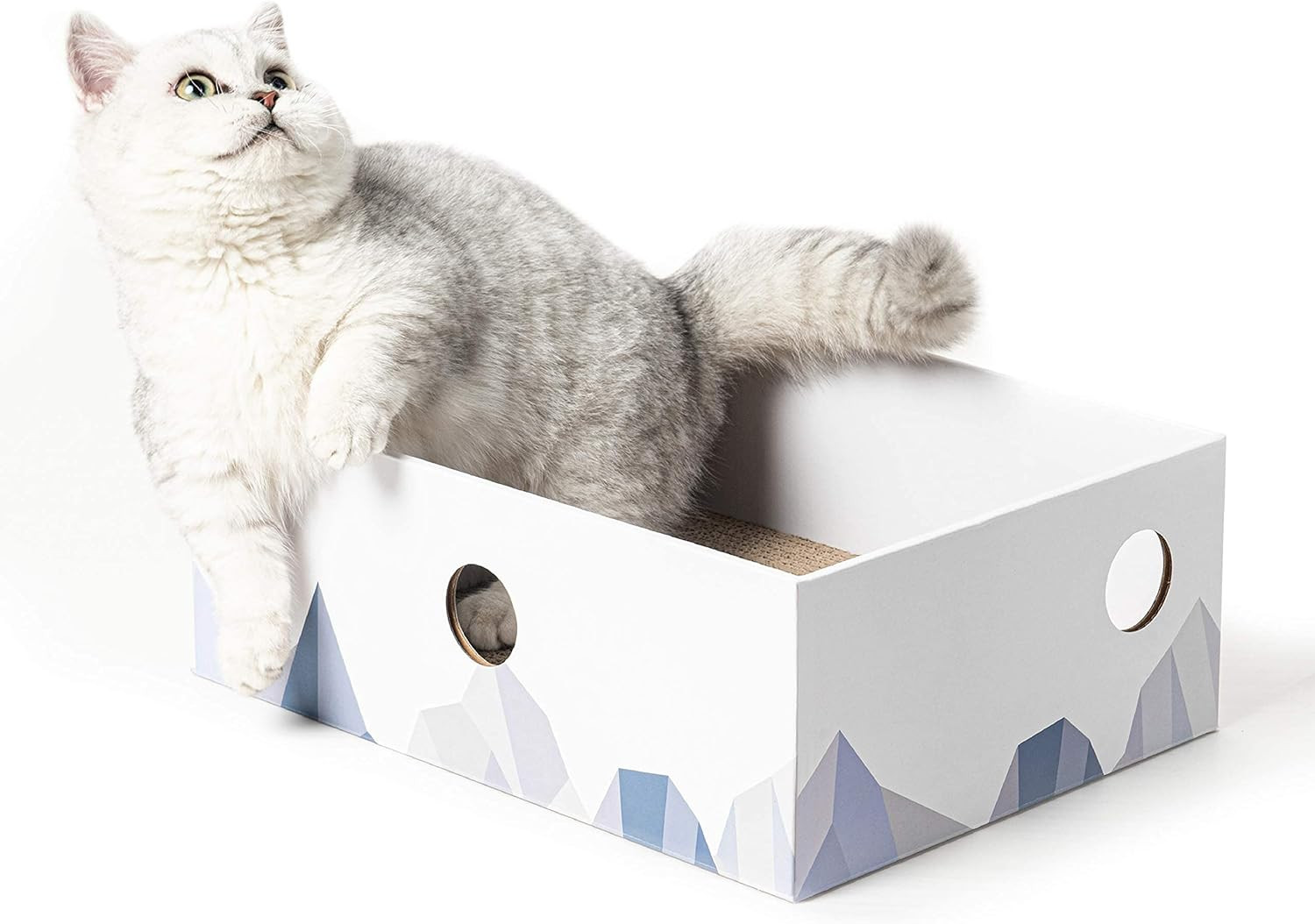 Cat Scratcher Box with Cat Scratching Board- Portable Cardboard Lounger for Feli
