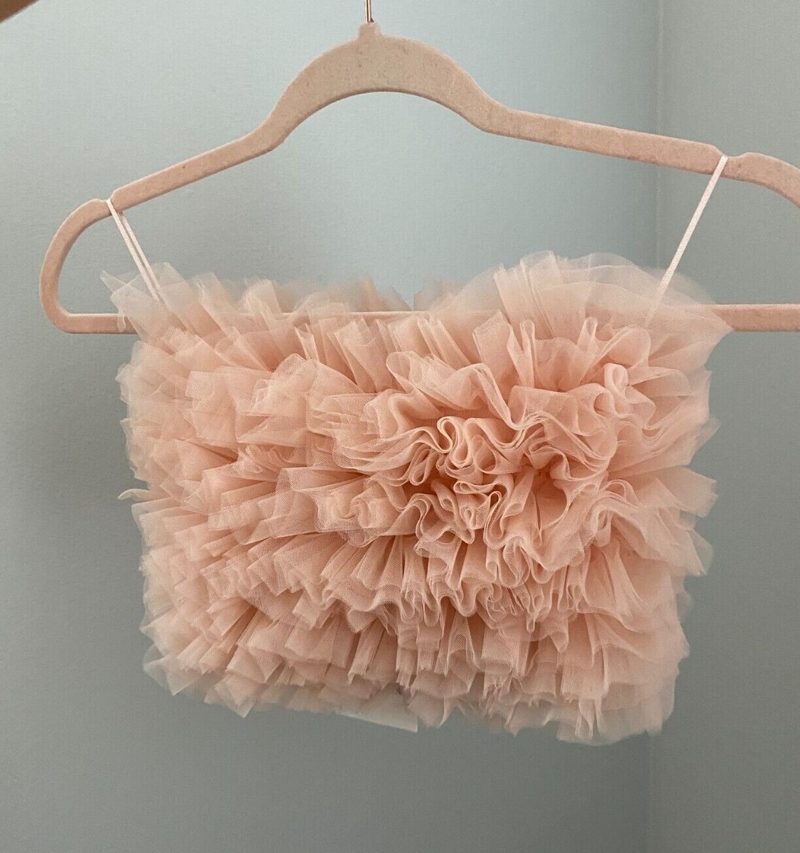 Zara NWT Crop Top Tulle Organza Chiffon-like Ruffle XS Pink