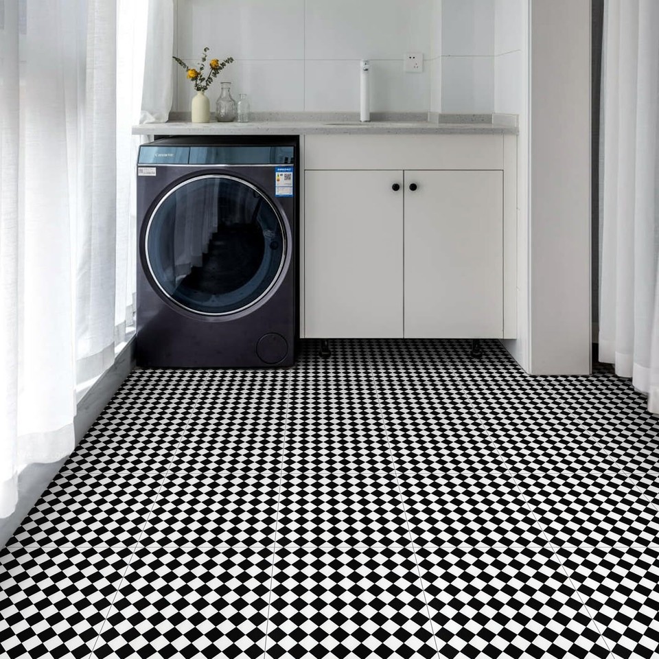 Peel and Stick Floor Tile Black and White Waterproof Vinyl Flooring
